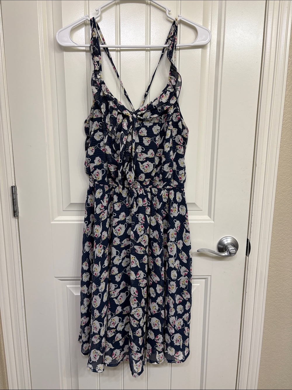 Disney x Lauren Conrad Alice in Wonderland Teapot Navy Floral Print Summer Dress - Picture 1 of 10